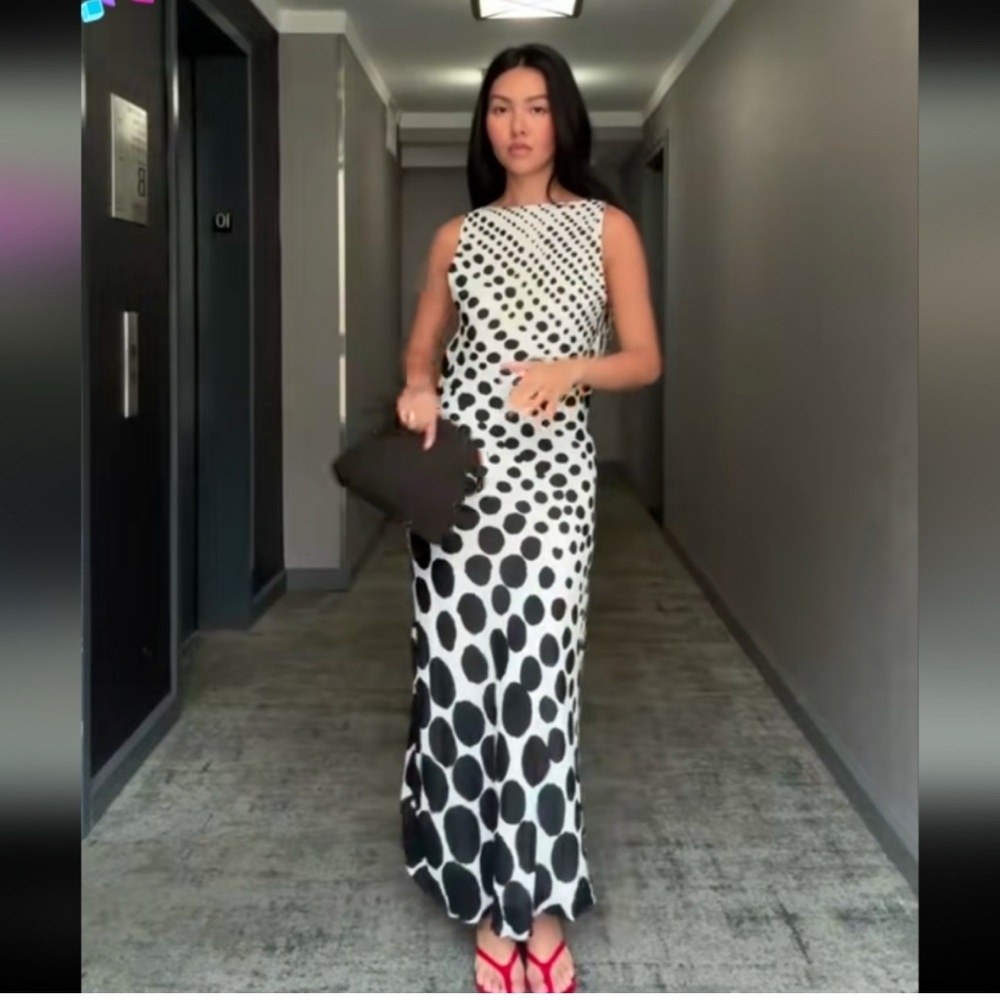 Zara Black and White Polka Dot Maxi Dress - Picture 2 of 9